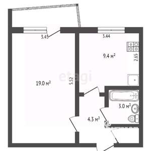 1-к квартира, вторичка, 37м2, 7/9 этаж