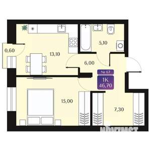 1-к квартира, вторичка, 47м2, 4/9 этаж