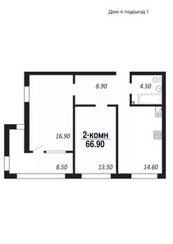 2-к квартира, вторичка, 67м2, 7/14 этаж