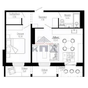 1-к квартира, строящийся дом, 54м2, 14/16 этаж