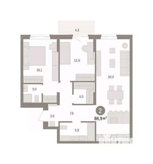 2-к квартира, вторичка, 87м2, 8/14 этаж