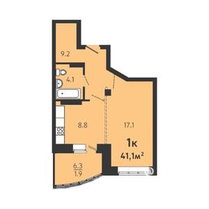 1-к квартира, строящийся дом, 39м2, 8/16 этаж