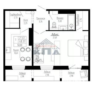 1-к квартира, вторичка, 53м2, 9/16 этаж