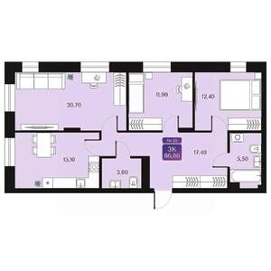 3-к квартира, вторичка, 87м2, 6/9 этаж