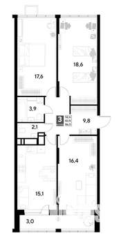 3-к квартира, строящийся дом, 87м2, 20/21 этаж