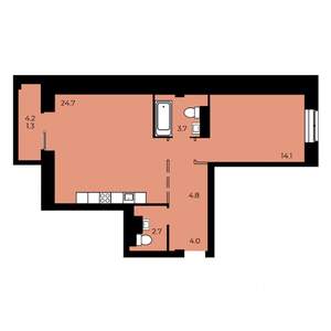1-к квартира, строящийся дом, 55м2, 1/15 этаж