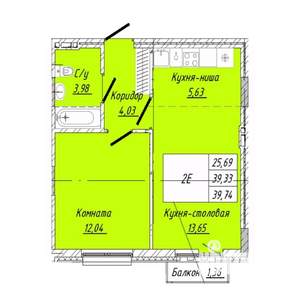 1-к квартира, строящийся дом, 40м2, 3/8 этаж