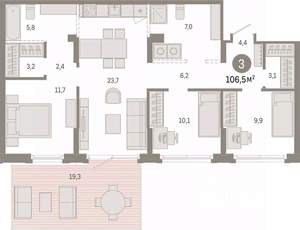 3-к квартира, вторичка, 107м2, 1/9 этаж