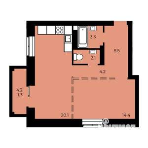 1-к квартира, строящийся дом, 52м2, 1/15 этаж