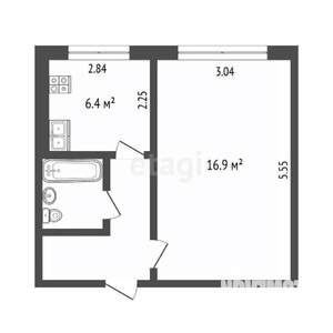 1-к квартира, вторичка, 33м2, 4/9 этаж