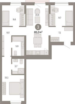 3-к квартира, вторичка, 85м2, 5/9 этаж
