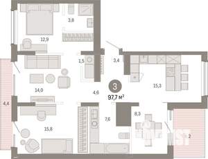3-к квартира, вторичка, 98м2, 9/9 этаж