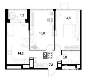 2-к квартира, строящийся дом, 55м2, 21/21 этаж