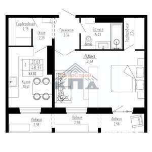 1-к квартира, строящийся дом, 53м2, 12/16 этаж