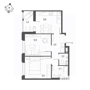 2-к квартира, вторичка, 50м2, 5/12 этаж