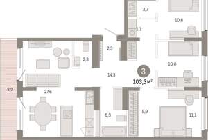 3-к квартира, вторичка, 103м2, 8/9 этаж