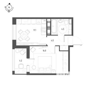 1-к квартира, строящийся дом, 36м2, 9/12 этаж