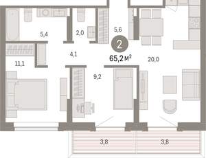2-к квартира, вторичка, 65м2, 2/9 этаж