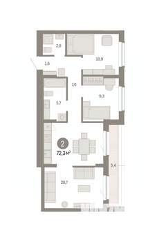 2-к квартира, вторичка, 72м2, 8/16 этаж