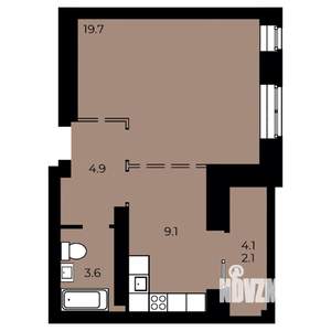 1-к квартира, строящийся дом, 39м2, 13/15 этаж