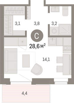 Студия квартира, вторичка, 29м2, 8/9 этаж