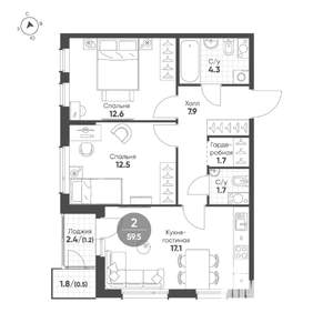 2-к квартира, строящийся дом, 60м2, 5/15 этаж