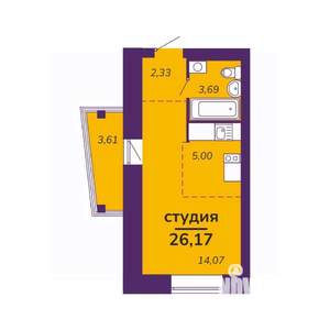 Студия квартира, вторичка, 26м2, 5/9 этаж