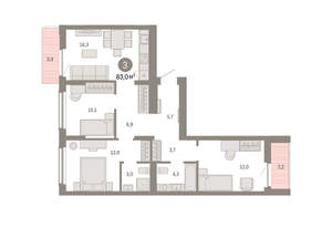 3-к квартира, вторичка, 83м2, 3/16 этаж
