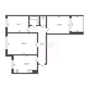 3-к квартира, вторичка, 65м2, 1/9 этаж