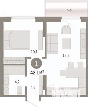 1-к квартира, вторичка, 42м2, 5/17 этаж