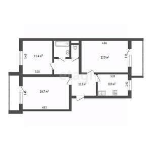 3-к квартира, вторичка, 68м2, 5/5 этаж