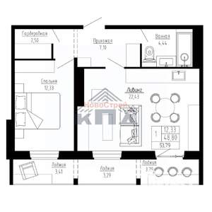 1-к квартира, вторичка, 54м2, 5/16 этаж