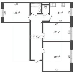3-к квартира, вторичка, 68м2, 11/12 этаж