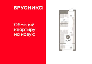 Студия квартира, сданный дом, 24м2, 11/17 этаж