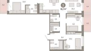 3-к квартира, вторичка, 92м2, 6/9 этаж
