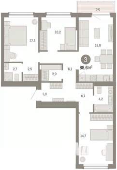 3-к квартира, вторичка, 89м2, 5/8 этаж