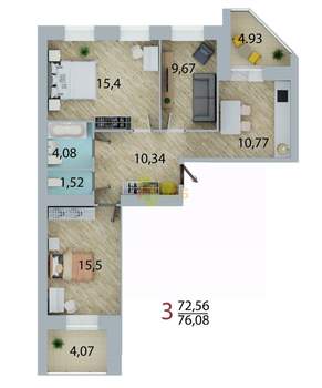 3-к квартира, вторичка, 73м2, 2/10 этаж