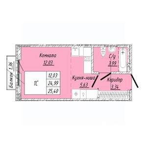 1-к квартира, строящийся дом, 25м2, 5/8 этаж