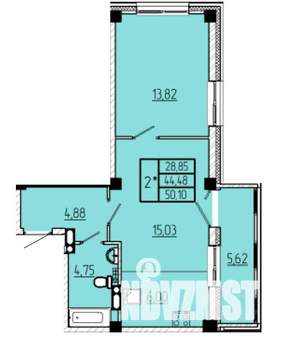 2-к квартира, строящийся дом, 50м2, 15/16 этаж