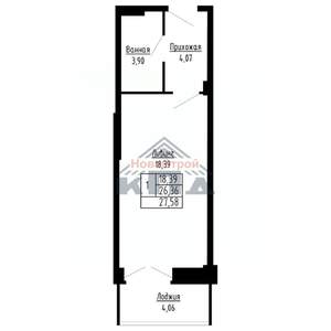 1-к квартира, строящийся дом, 28м2, 3/16 этаж