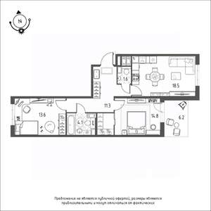 2-к квартира, строящийся дом, 67м2, 5/12 этаж