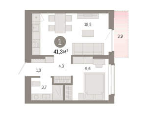 1-к квартира, вторичка, 41м2, 7/16 этаж