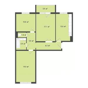 3-к квартира, строящийся дом, 77м2, 10/10 этаж