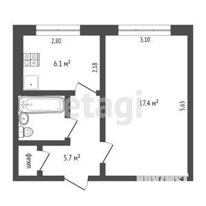 1-к квартира, вторичка, 30м2, 1/9 этаж