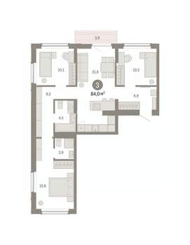 3-к квартира, вторичка, 84м2, 7/8 этаж