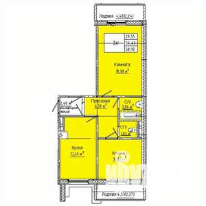2-к квартира, строящийся дом, 59м2, 1/10 этаж