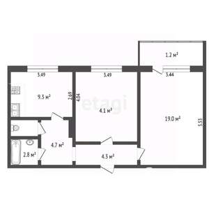 2-к квартира, вторичка, 56м2, 10/10 этаж