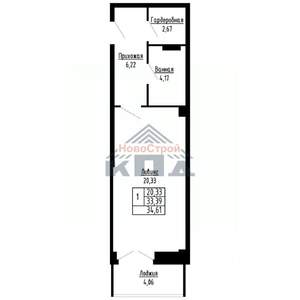 1-к квартира, строящийся дом, 35м2, 14/16 этаж