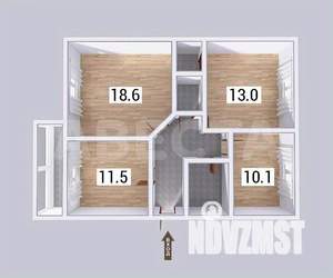 3-к квартира, вторичка, 67м2, 13/16 этаж