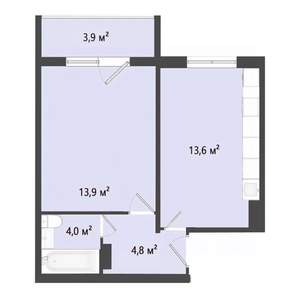 1-к квартира, строящийся дом, 36м2, 3/3 этаж